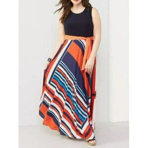 Eliza J Maxi Dress Women 6 Jersey Navy Red Scarf Geometric Sash‎ Flowy A-Line
